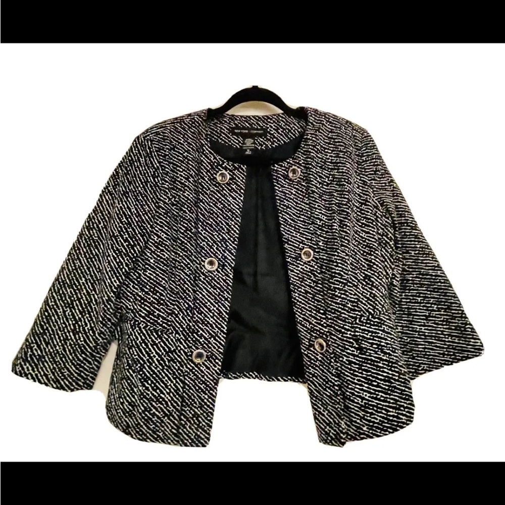 New York And Company Stretch Black & White Blazer Jacket Size 12 NWOT